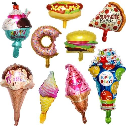 Small Large Ice Cream Pizza Burger Balloon Toy Hot Dog Donut Aluminum Film Balloon Happy Birthday Party Decoration Balloon Mini