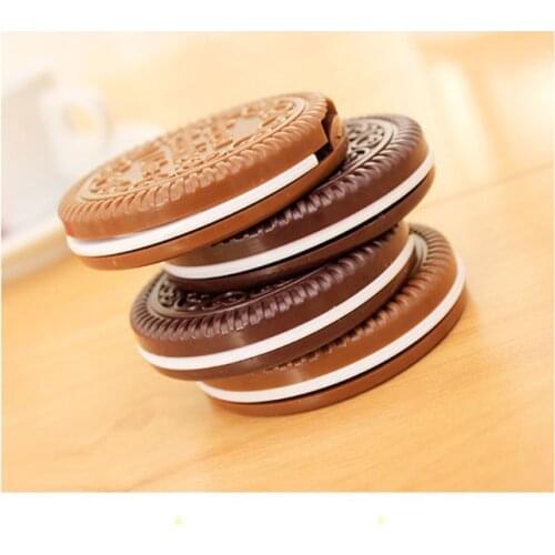 Y98B Women Girls Chocolate Cookie Mini Pocket Mirror With Comb Princess Portable Sandwich Biscuit Shape Makeup Cosmetic Folding