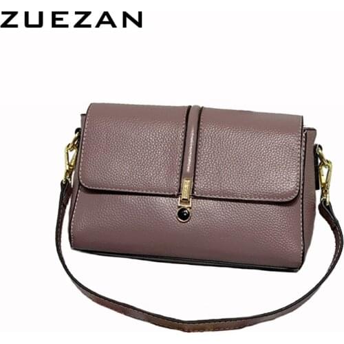 2 Straps, Women Genuine Leather Messenger Bag, Female Flap 100% Natural Cowhide Shoulder Cross-body Bag, T017