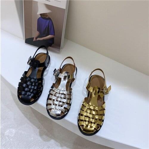 Shoes Closed Toe Sandals Black Shoes For Women 2021 Summer Womens Heels Breathable Beige Low Retro Ladies Flat Gladiator