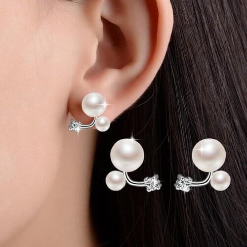 Brand Design Fashion Cubic Zircon Crytsal Simulated Pearl Stud Earrings Fashion Jewelry Women Ear Stud Wholesale New