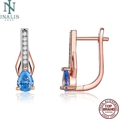 INALIS Romantic Stud Earrings Blue Water Drop 5A Clear Cubic Zircon Fashion Earring For Women Wedding Jewelry Free Shipping