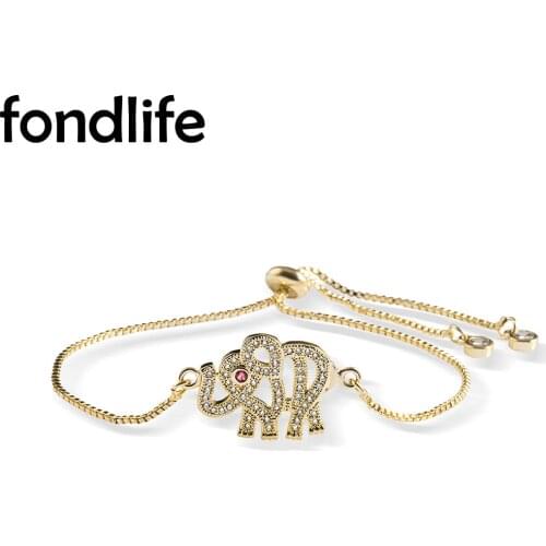 AAA Cubic Zirconia Simple Chain Elephant Lucky Charm Bracelet Women Copper CZ Slide Adjustable Shiny Contracted Dainty Jewelry