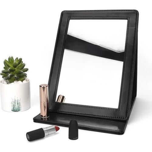 Ladys Makeup Mirror Cosmetic Mirrors Folding For Travel Portable Compact Pocket 2020 Hot Sale Make Up Black Pu Leather Tools