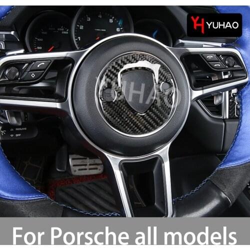1 Pcs Car Carbon Fiber Steering Wheel Decorative Sticker For Porsche Macan Cayenne Panamera 718 911 Automotive Interior Supplies