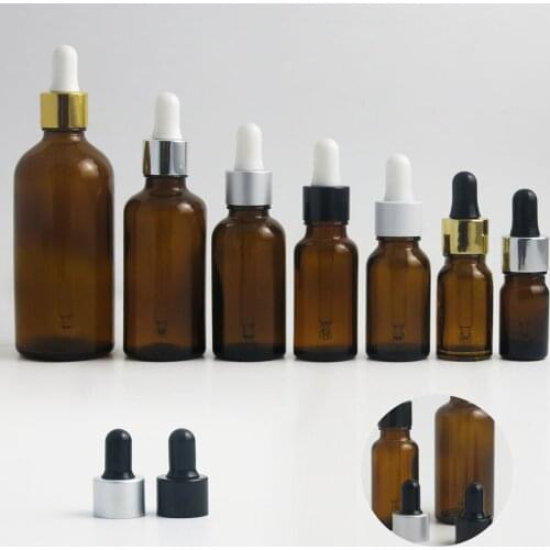 10pcs/lot 5ml 10ml 15ml 20ml 30ml 50ml 100m Amber Glass Essential Oil Glass Bottle Empty Dropper Bottle Portable Container