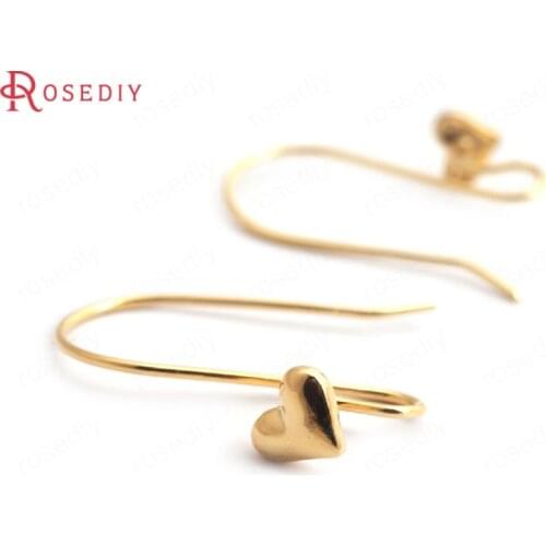 F067)20 pieces Height 21mm Heart 6x5mm 24K Gold Color Brass Earrings Hooks High Quality Diy Jewelry Findings Accessories
