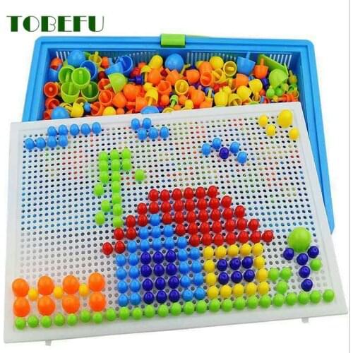 296 Pieces/Set Box-Packed Grain Mushroom Nail Beads Intelligent 3D Puzzle Games Jigsaw Board for Children Kids Educational Toys