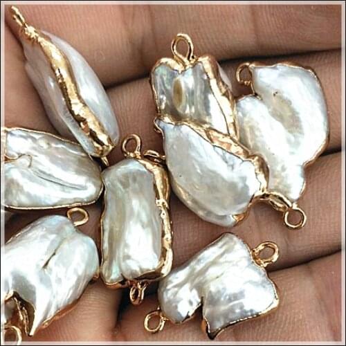 4PCS Natural Cultured Freshwater Fearl Connectors With Golden Colors For Smart Women Bracelets Making Components 10-15MM