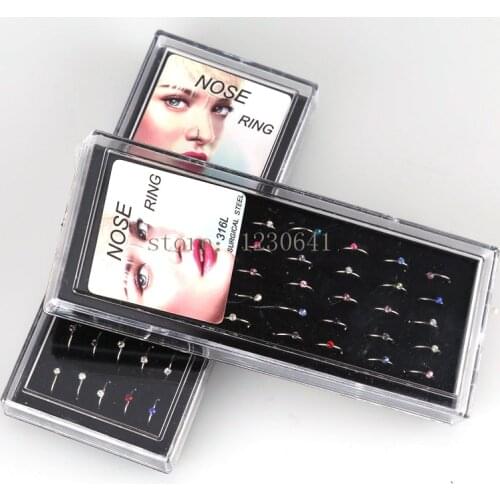 40 pcs/set for Women Fashion Crystal Rhinestones choker Nose Hoop Nose Stud Rings Body Fake Piercing Jewelry