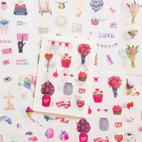 8 Sheets Love Story Flowers Washi Paper Sticker Notebook Computer Phone Hand Account Decoration