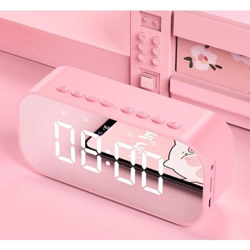 Alarm Clock Pink Girl Trend Bluetooth Speaker 3d Sound Student Clock Wireless Bedside Alarm Clock Mirror LED Alarm ClockMusic
