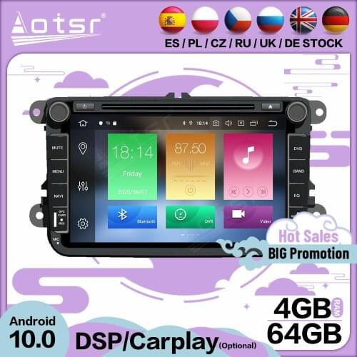 Carplay Multimedia Stereo Android 10.0 Player For Volkswagen Golf Polo Tiguan Passat B7 B6 GPS BT Audio Radio Receiver Head Unit