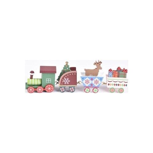 Wooden Ornaments Christmas Floral Print Mini Train Desktop Decor Christmas Decorations for Home Office