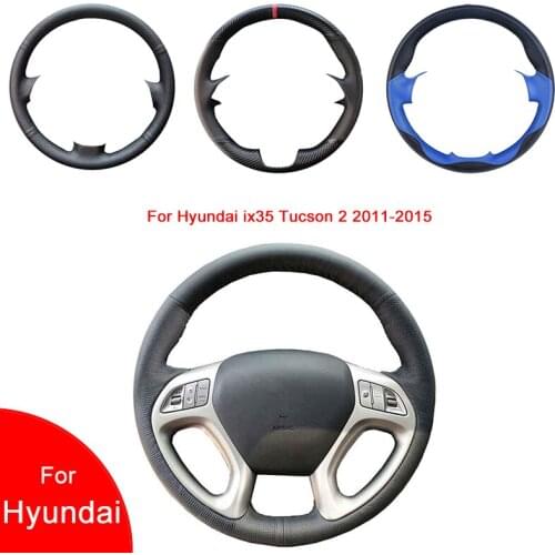 Breathable Punch Hand-Stitched Black Artificial Leather Car Steering Wheel cover For Hyundai ix35 Tucson 2 2011-2015