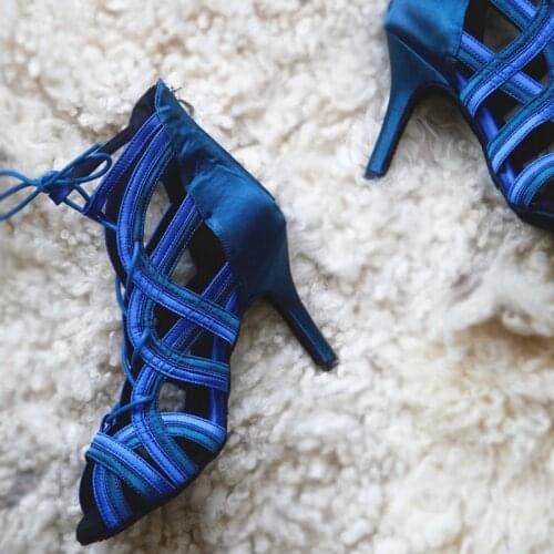 Evkoodance Practice 8.5cm High Heel Open Toe Lace Up Boot Party Tango Dance Boots Women Colored Latin Salsa Ballroom Dance Shoes