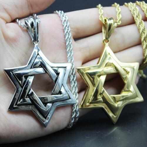 Granny Chic Mens Biker Jewish STAR OF DAVID Pendant Necklace Stainless Steel Jewelry With Box Chain Cool