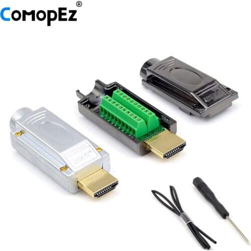 1PCS HDMI Connector 2.0 1.4 HD Adapter HDMI Male Connector HDMI Breakout Terminal Board with Housing Shell Hdmi Connector Solder