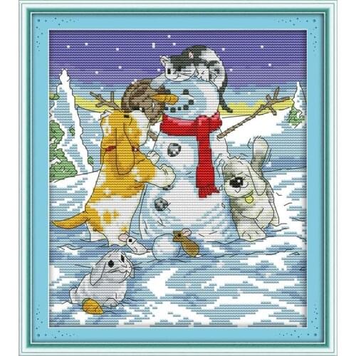 Joy Sunday Christmas Partners Cross Stitch Kit Pattern Canvas DMC 14CT Cross Stitch Set DIY Christmas Home Decoration Send Gift
