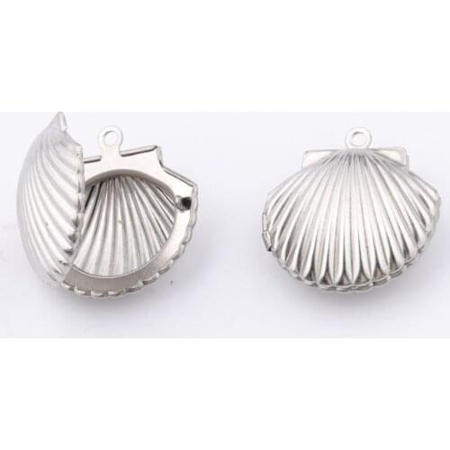 Shell Polish Openable Picture Locket Stainless Steel 22x23.5mm Photo Frame Sachet Perfume Box Wholesale 10pcs