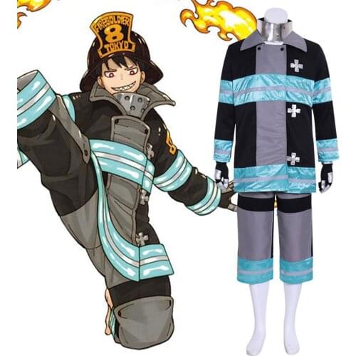 Cosplaydiy Cartoon Anime Fire force No.8 Special Team Shinra Kusakabe Cosplay Costume Adult Halloween Suit L320