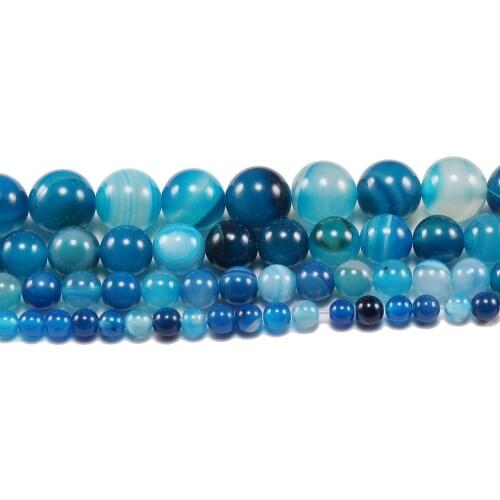 Wholesale 4/6/8/10/12 mm Natural Blue Striped Agates Natural Stone Round Spacer Beads For Jewelry Making DIY Bracelet Necklace