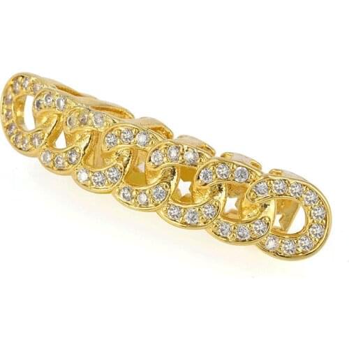 Cuban Link Grillz Pure HQ Gold Color Plated Hip Hop Bottom Teeth Grills Flooded with CZ Stones Tooth Grill For Gift