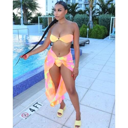 Echoine Summer Tie Dye Print Bikini Set Long Split Skirt Sexy Beach Swimwear swimsuit cover-ups for women bathing suit 2021 New