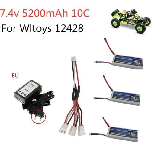 2s 7.4V 5200mAh 10C Max 60C lipo battery With Charger set For Wltoys 12428 12423 RC Car Boats upgrade Battery Spare Parts