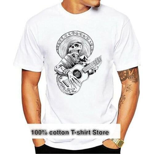 Unique T-shirt Mexican Mariachi Singing Skull T Shirt Men White Tshirt 100% Cotton Tops Singer Tee Hip Hop Clothes Discount