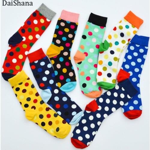 2019 Fashion Colorful Dot Cotton Man Happy Socks Personality Tide Brand Harajuku Caual Funny Sock Women Couple Meias hot selling
