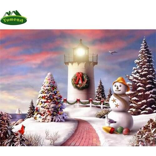 Diy Diamond Painting by Number Christmas Snowman and Lighthouse Full Square Diamond Embroidery Art Diamond Mosaic Kit Home Art