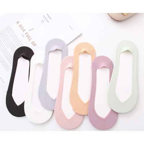 4 Pairs Ladies Summer Thin Sock Slippers Silicone Antiskid Ice Silk Solid Seamless Invisible Women DIY Boat Socks