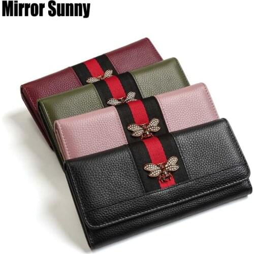 MIRROR SUNNY 2020 New Genuine Leather Women Long Wallet First Layer Cowhide Female Hasp Handbag Lichee Card Holder Leather Purse