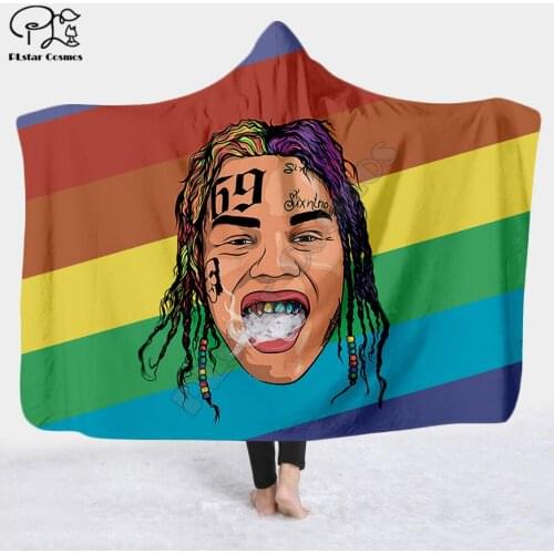 SInger 6IX9INE 3d printed Hooded Blanket Adult child Sherpa Fleece Wearable Blanket Halloween Style-1