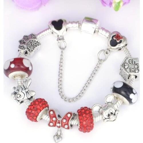 Bow Tie Pendant Mickey Glass Pandora Charm DIY Bracelet Color Snake Bone Chain Girlfriend Valentines Day Gift