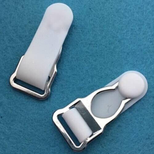 100 pcs/pack 1.4cm Silver Metal+White PP Garter Garment clips klip Clothing accessories Sewing Supplies TQ509