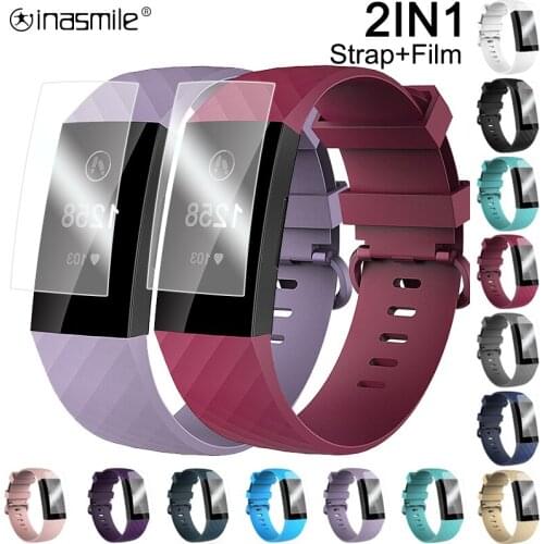 Fabulous Awesome Strap for Fitbit Charge 3 Band Smart Watch correa Wristband straps For Charge 3 bracelet Screen Protector Film