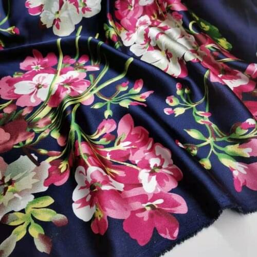 On Sale Charmeuse Fabric Imitation Silk Print Soft Shiny Little Stretchy Dress Pajamas Scarf Craft Material