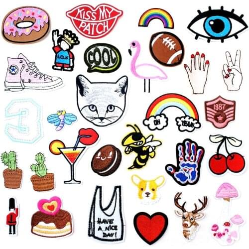 Rugby Cherry Cocktail Biscuits Cartoon Badges DIY Embroidery Patch Applique Clothes Clothing Sewing Supplies Decorative Patches