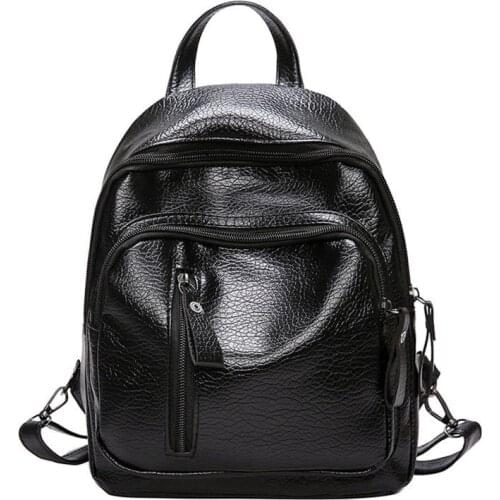 Womens Backpack PU Leather Travel Shoulder Bag Black School Bag Girl Multifunctional Small School Backpack for Women