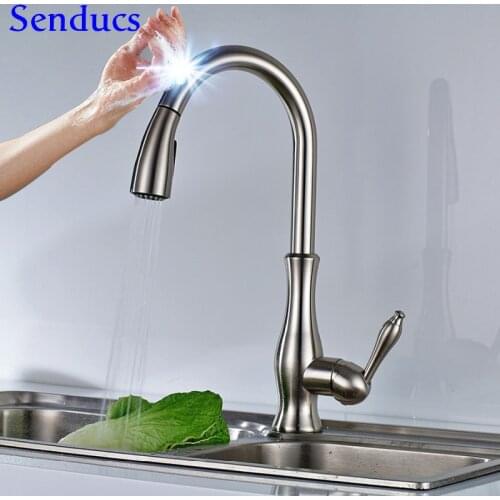 Touch Kitchen Faucets Senducs Brushed Pull Out Kitchen Mixer Tap Smart Touch Kitchen Faucet Automatic Sensor Kitchen Mixer Tap