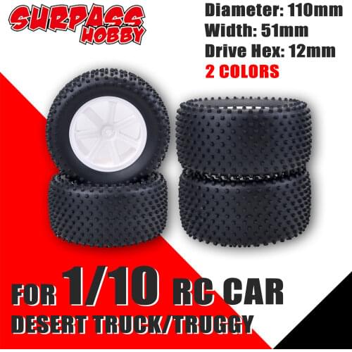 SURPASS HOBBY 4PCS Desert Truck 110MM RC Rubber Sponge Tires Tyre Rim Wheels Tires 12mm Hub Hex For RC 1/10 Car HSP Off Road