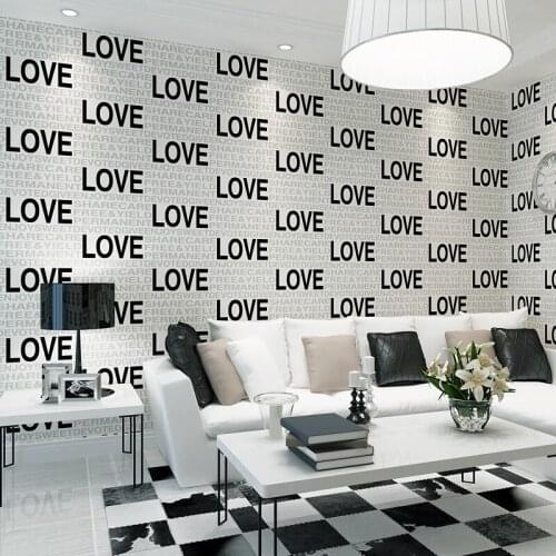 Embossed Flocking Black LOVE English Alphabets 3d Wallpaper Rolls for Living Room Sofa Background 3d wall paper Mural 3d Sticker