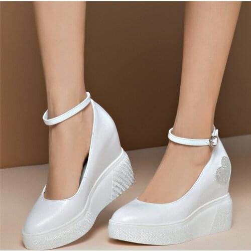 2021 Platform Mary Janes Women Genuine Leather Chunky High Heels Pumps Shoes Female Round Toe Wedges Oxfords Shoes Casual Shoes