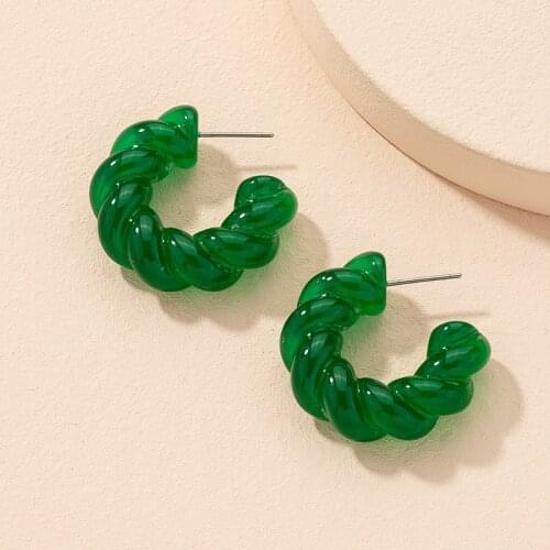 UJBOX Fashion Green Twist Acrylic Resin Earrings for Women Girls Texture Party Holiday Hoop Earrings Accessories Wholesale Bulk