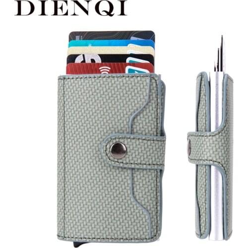 DIENQI Rfid Credit Card Holder Men Smart Minimalist Wallet Metal Carbon Fiber Male ID Cardholder Case Slim Pocket Purse Israel