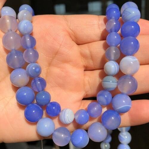 Blue Stripe Sardonyx Agates Stone Beads Natural Loose Spacer Beads For Jewelry Making Diy Needlework Bracelet 6 8 10mm Strand15"