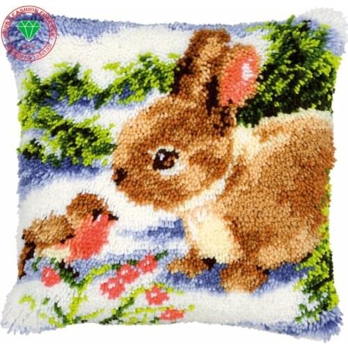 Cross-stitch carpet cushion Patchwork Pillowcase no inner diy pillowcase embroidery thread Latch hook rug kits Felt Craft Rabbit