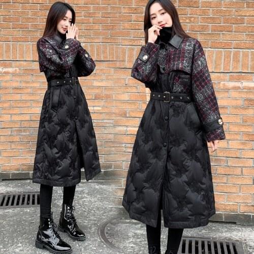 High-end brand 2021 Winter Women Down Jacket Thicken Parkas Slim Warm Long Outwear Female Woolen Patchwork White duck down Coats